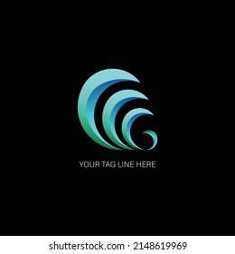 Abstract wave shape with Letter W in blue gradient logo template