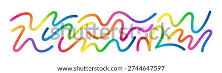 Abstract Wave Shape Lines with Color Gradient. Vector Curve Rainbow Gradient Ribbon Pattern. Doodle Wavy Color Lines.