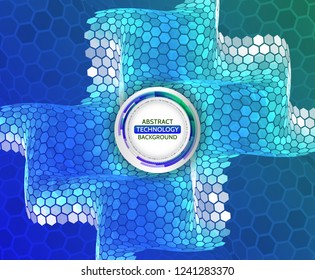 Abstract wave shape made of hexagons. Twist background with color shapes. Vector illustration.