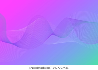 Abstract wave shape on gradient vivid bright magenta blue background. Minimal futuristic design backdrop.