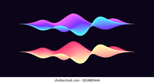 Abstract wave shape for voice recognition system, futuristic waveform for virtual assistant speech. Gradient audio wave, voice command control. Vector UI element for mobile app with voice interface