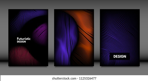 Abstract Wave Shapes. Cover Design Templates Set with Vibrant Gradient and Volume Effect in Futuristic Style. Vector Abstraction with Distorted Lines. Abstract Wavy Shapes for Cover, Magazine, Poster.