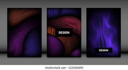 Abstract Wave Shapes. Cover Design Templates Set with Vibrant Gradient and Volume Effect in Futuristic Style. Vector Abstraction with Distorted Lines. Abstract Wavy Shapes for Cover, Magazine, Poster.