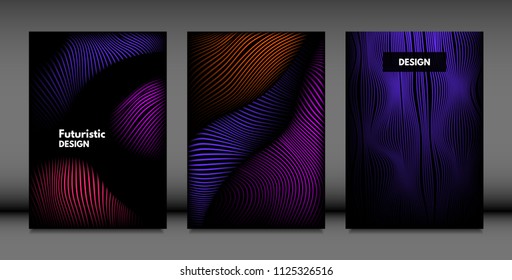 Abstract Wave Shapes. Cover Design Templates Set with Vibrant Gradient and Volume Effect in Futuristic Style. Vector Abstraction with Distorted Lines. Abstract Wavy Shapes for Cover, Magazine, Poster.
