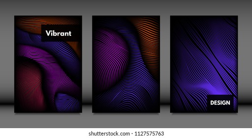 Abstract Wave Shapes. Cover Design Templates Set with Vibrant Gradient and Volume Effect in Futuristic Style. Vector Abstraction with Distorted Lines. Abstract Wavy Shapes for Cover, Magazine, Poster.