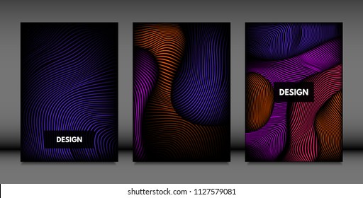 Abstract Wave Shapes. Cover Design Templates Set with Vibrant Gradient and Volume Effect in Futuristic Style. Vector Abstraction with Distorted Lines. Abstract Wavy Shapes for Cover, Magazine, Poster.