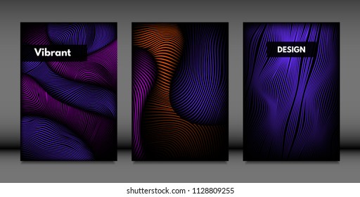 Abstract Wave Shapes. Cover Design Templates Set with Vibrant Gradient and Volume Effect in Futuristic Style. Vector Abstraction with Distorted Lines. Abstract Wavy Shapes for Cover, Magazine, Poster.