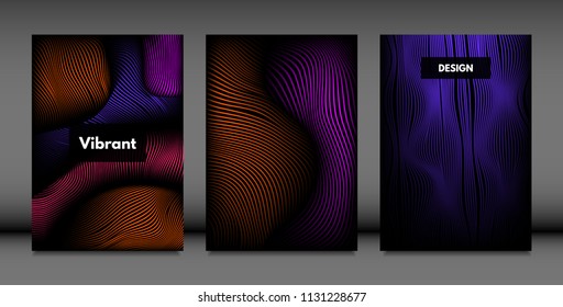 Abstract Wave Shapes. Cover Design Templates Set with Vibrant Gradient and Volume Effect in Futuristic Style. Vector Abstraction with Distorted Lines. Abstract Wavy Shapes for Cover, Magazine, Poster.