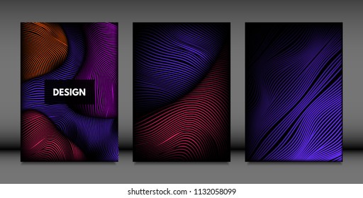 Abstract Wave Shapes. Cover Design Templates Set with Vibrant Gradient and Volume Effect in Futuristic Style. Vector Abstraction with Distorted Lines. Abstract Wavy Shapes for Cover, Magazine, Poster.
