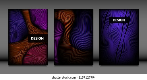 Abstract Wave Shapes. Cover Design Templates Set with Vibrant Gradient and Volume Effect in Futuristic Style. Vector Abstraction with Distorted Lines. Abstract Wavy Shapes for Cover, Magazine, Poster.