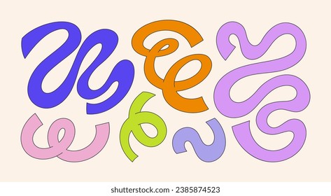 Abstract Wave Shapes and Funky Confetti Forms. Vector Geometric Elements in Cartoon Style for Stickers, Badges, Posters, Web Design