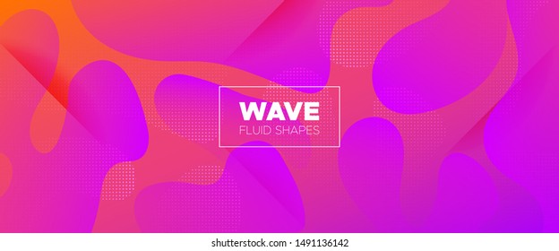 Abstract Wave Shapes. Neon Gradient Brochure. Purple Vector Illustration. Digital Template. 3d Fluid Background. Minimal Poster. Graphic Movement. Futuristic Concept. Abstract Flow Design.