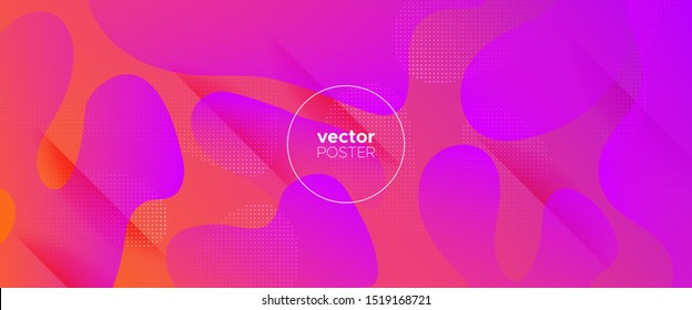 Abstract Wave Shapes. Pink Gradient Poster. Purple Graphic Movement. Futuristic Concept. Abstract Fluid Pattern. Minimal Poster. Vector Illustration. Digital Template. 3d Fluid Background.