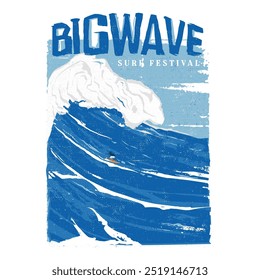 Abstract wave, sky, surfing and typography composition, for summer festival.