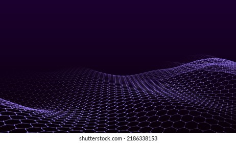 Ola abstracta de partículas sonoras. Concepto de fondo de ondas digitales de tecnología. Conexión de red de partículas cibernéticas. 3 quinquies de representación.