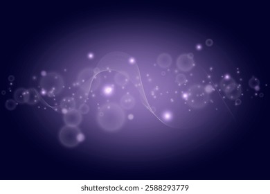 Abstract wave in space on purple background. Bokeh effect. Beautiful shimmering highlights light effect. Vector illustration.