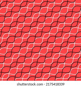 Abstract wave squirming line seamless pattern red black white contrast background for design