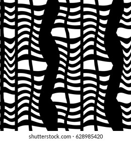 Abstract  wave striped seamless pattern. Black geometric background illustration with white stripes, shapes, figures. Vector isolated texture for textile,wallpapers, prints, fabric. 