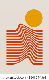 Abstrakte Welle Sonne Boho Wandkunst. Wohnung Mitte des Jahrhunderts Wandkunst Dekor