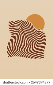 Arte de pared boho del sol de la onda Abstractas. Decoración plana del arte de pared de mediados de siglo