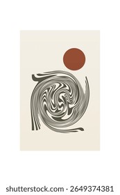 Abstract wave sun boho wall art. Flat mid century wall art decor