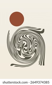 Abstract wave sun boho wall art. Flat mid century wall art decor