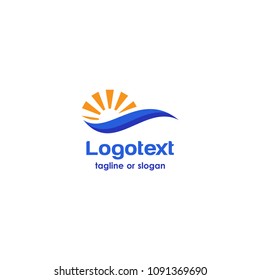 Abstract wave and Sun symbol. Ocean logo. Sea icon. Water symbol