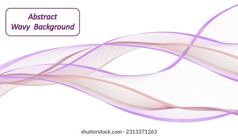 Abstract wave swirl background. Purple sunrise color flowing. Dynamic twisted lines, transparent air wind veil. Vector illustration on white background, banner design