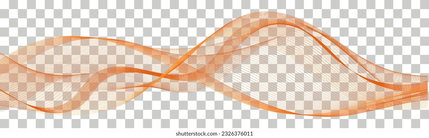 Abstract wave swirl twisted line, summer orange color flow.  Undulate wave lines, transparent twirl pattern. Abstract isolated curve, dynamic movement, border, background. Vector illustration