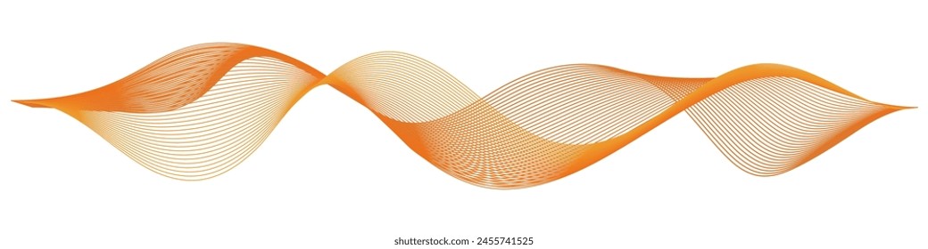 Abstract wave swirl twisted line, summer orange color flow.  Undulate wave lines, transparent twirl pattern. Abstract isolated curve, dynamic movement, border, background. Vector illustration