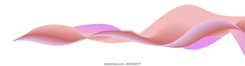 Abstract wave swirl, undulated twisted ribbon. Soft beige pastel color flow. Dynamic movement, light fabric shape. Vector illustration, isolated on white background