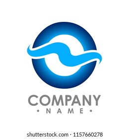 Abstract wave symbol logo with circle in the background design illustration