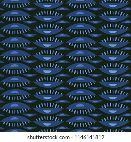 Abstract Wave Symbol Vector Pattern Seamless Background, Hand Drawn Tribal Tech Style Illustration for Trendy Home Decor, Retro Fashion Prints, Modern Wallpaper, Masculine Gift Wrap, Dark Navy Blue