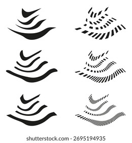 Símbolos de onda abstratos. Conjunto de três elementos. Gráfico em branco preto. Ícone de sinal de vetor. EPS 10.