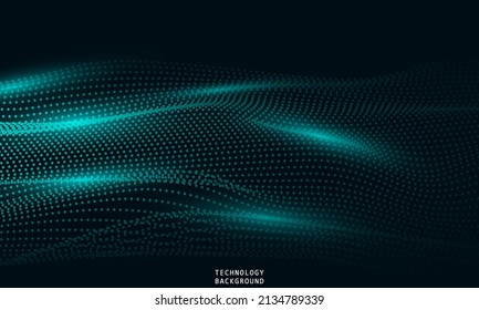 abstract wave technology background with blue light smooth and flow. Big data. Abstract background 3d rendering.