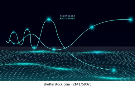 abstrakter Hintergrund der Wellentechnologie mit blauem, glattem und fließendem Licht. Big Data. Abstrakter Hintergrund 3D-Rendering.