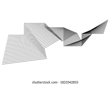 Abstract wave from thin black broken lines on a white background. Trendy vector background