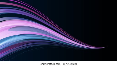 Abstract wave, txture made of lines, bright curve from wide shape into thin line, brush stroke, wallpaper design