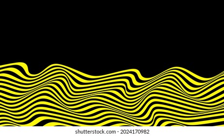 Abstract wave vector background. Abstract 3d black and yellow illusions. Stylized flowing water 3d illusion. Optical illusion lines background. Perfect for Wall decoration, poster, banner etc.
