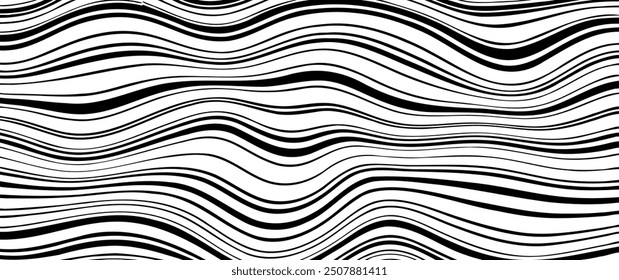 Abstract wave vector background, black and white wavy stripes of op art. 3d vector illustration.