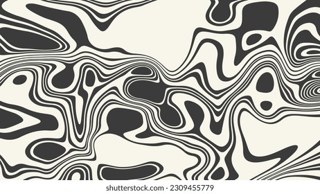 Abstract wave vector background. Liquid wavy lines. Stylized black and white illusion. Modern graphic art.