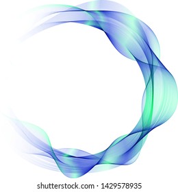 Abstract wave vector background. Smoky waves in a circle. Blue green wave.