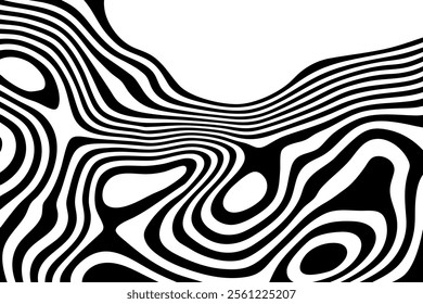 Abstract wave vector background.Stylized black White illusion.Modern graphic line art.