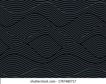 Abstract wave vector background.Stylized dark black flowing water 3d illusion.Modern graphic line art.