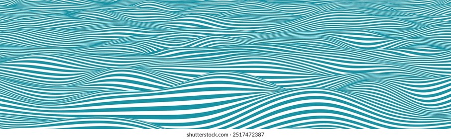 Abstract wave vector pattern background. Flowing blue and white stripes. Graphic line art with stylized  water flow.