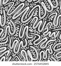 Abstract wave vector pattern. Funky summer decor. Vintage ornamental graphic print. Scribble line textile texture.