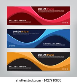 abstract wave web banner template 
with three color options, 
vector illustration