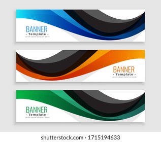 abstract wave web banners set in three colors