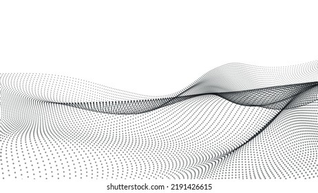 Abstract wave in white background. Wave of particles. 3d rendering, Vector illustration.