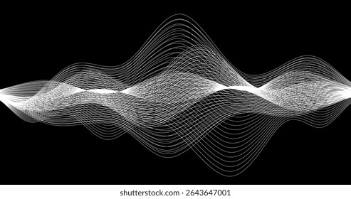 Onda abstrata de linhas brancas sobre um fundo preto Ilustração vetorial Projeto científico